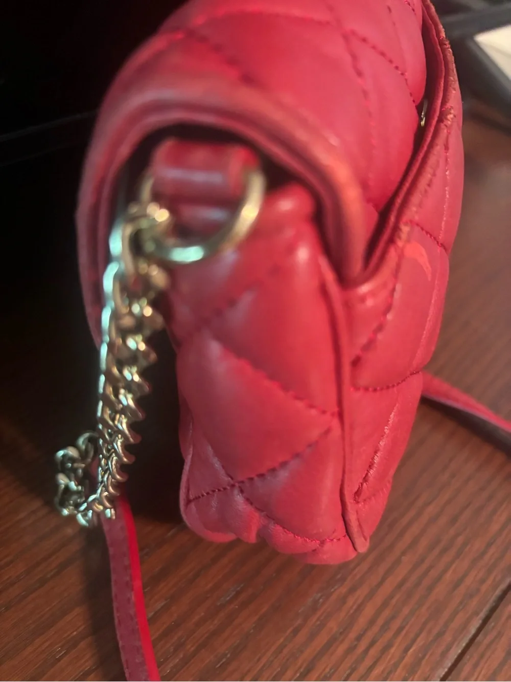 Michael Kors Red Quilted Crossbody with Gold MK Logo